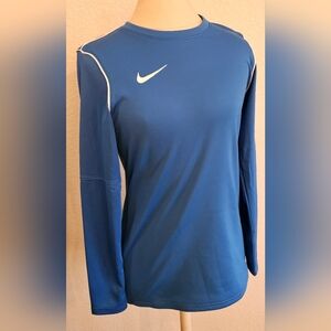 NWT NIKE Dri Fit Fleece lined long sleeve Crew neck Pullover Top Blue Small